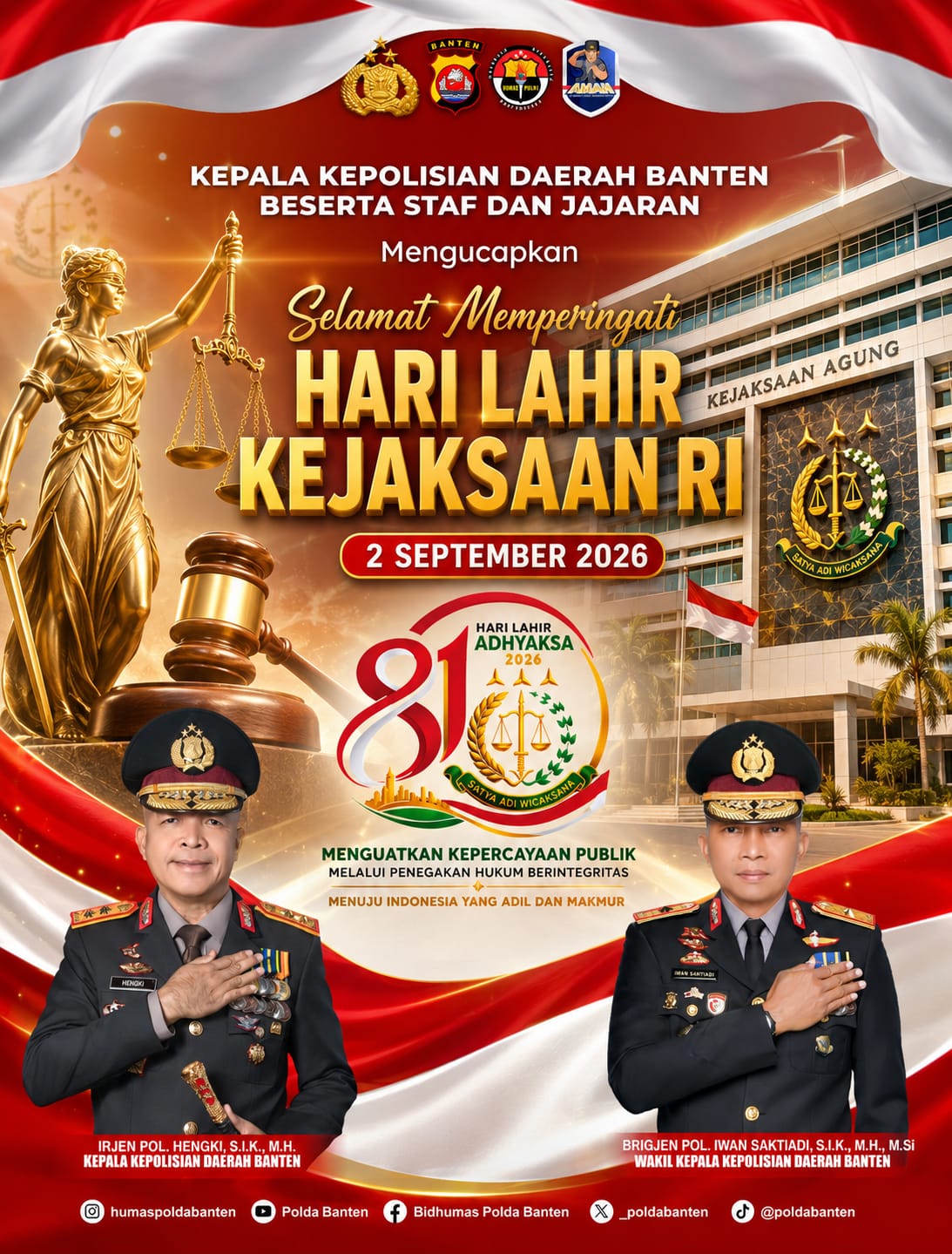 Hari Lahir Kejaksaan RI ke-81, Kapolda Banten Tekankan Penguatan Sinergi Penegakan Hukum