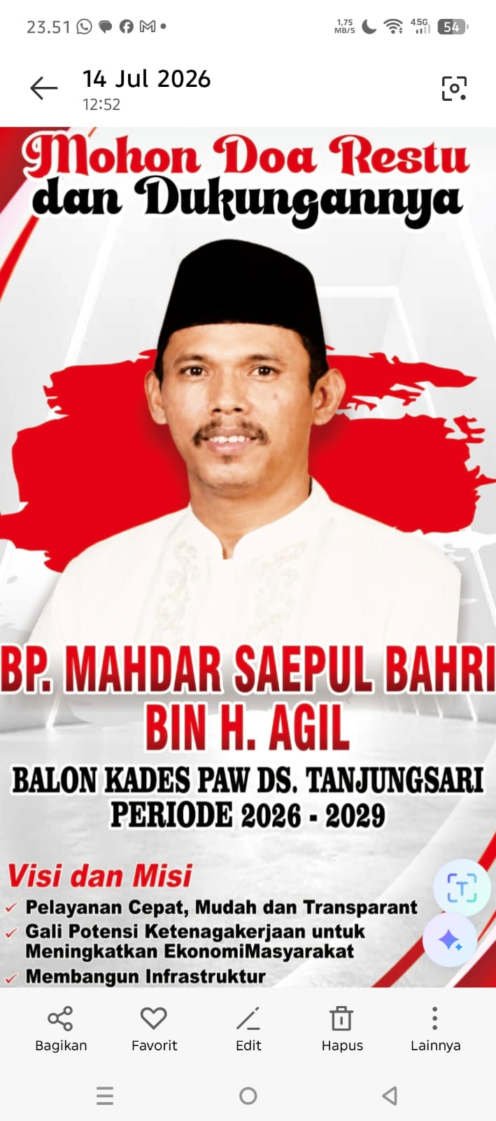 Mahdar Saepul Bahri Kantongi Nomor Urut 3 Dalam Pilkades PAW Tanjung Sari